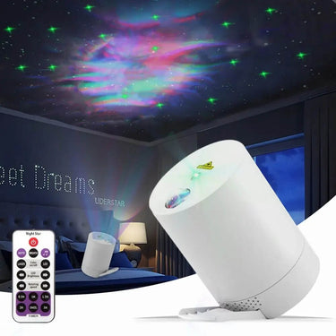 lampe projecteur de constellation au plafond et sur les murs